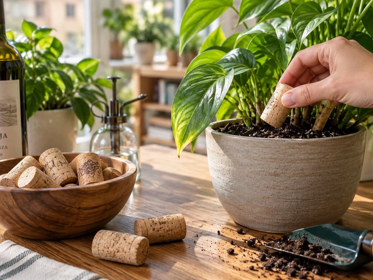 Los corchos de las botellas pueden tener una segunda vida entre las plantas. El vinagre no siempre hace falta