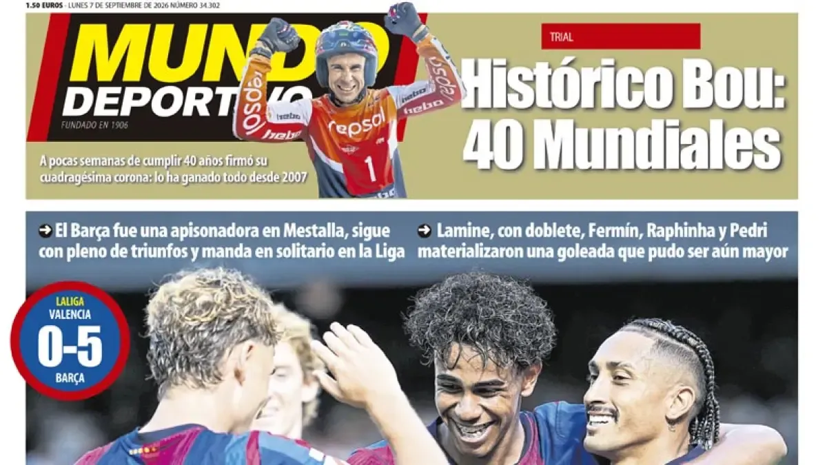 Portada de Mundo Deportivo del lunes 7 de septiembre de 2026