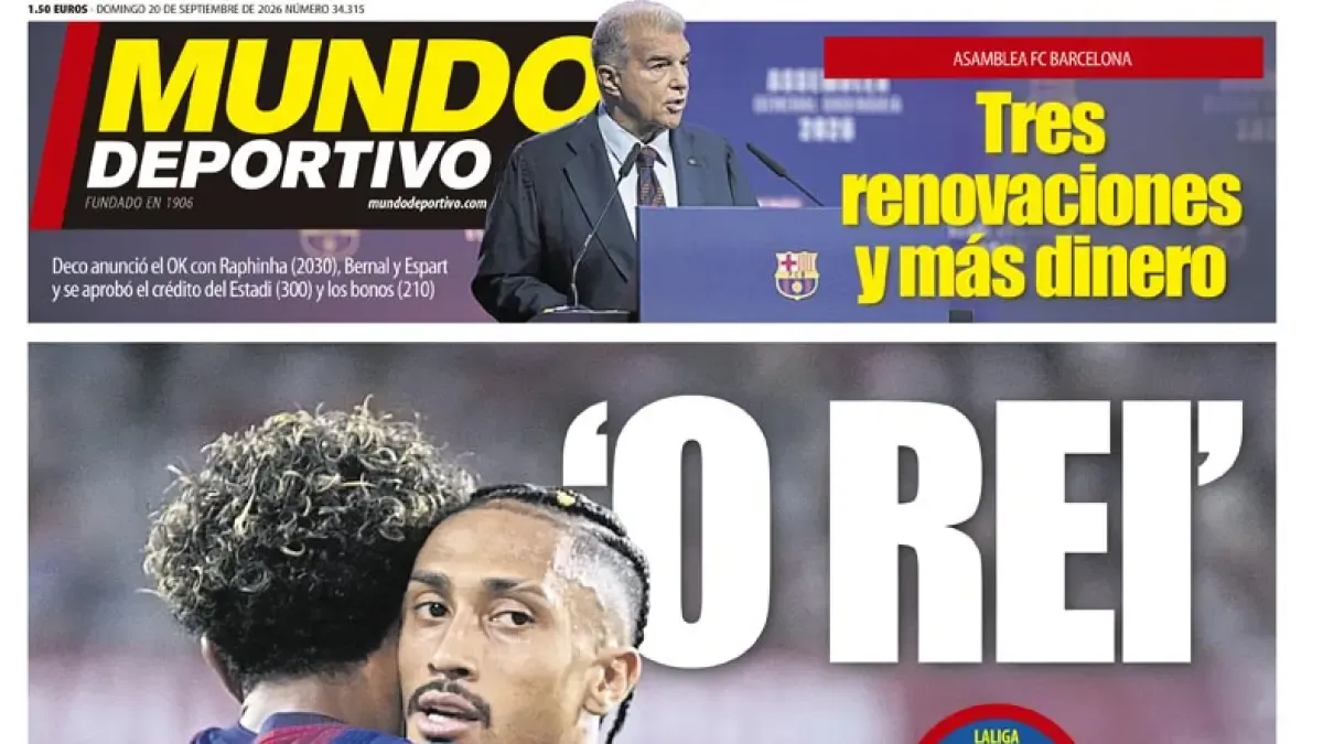 Portada de Mundo Deportivo del domingo 20 de septiembre de 2026